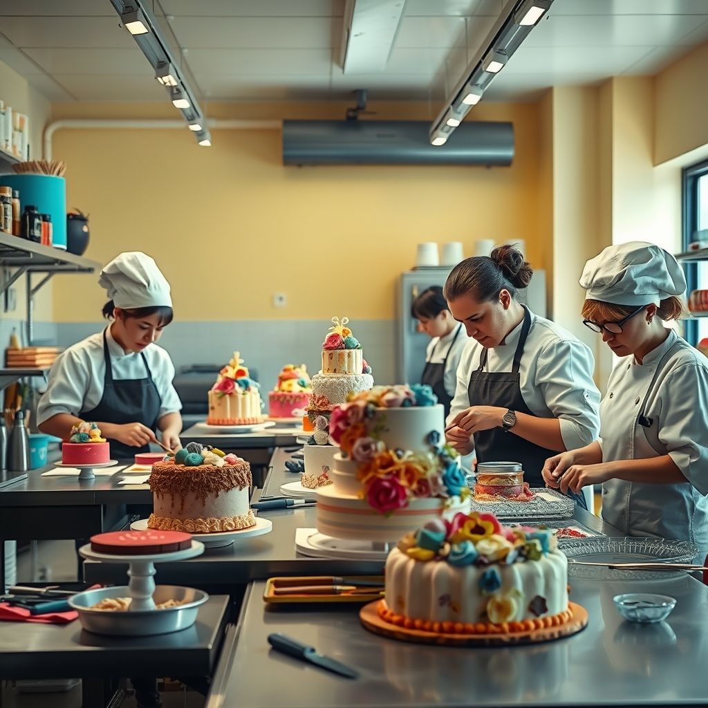 Équipe passionnée et créative travaillant en harmonie pour créer des gâteaux uniques, alliant expertise, inspiration et rigueur.