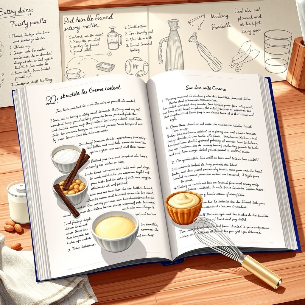 Article détaillant les secrets de la crème pâtissière, base de la pâtisserie française, avec présentation des ingrédients et étapes clés, dans une ambiance éducative et gourmande.